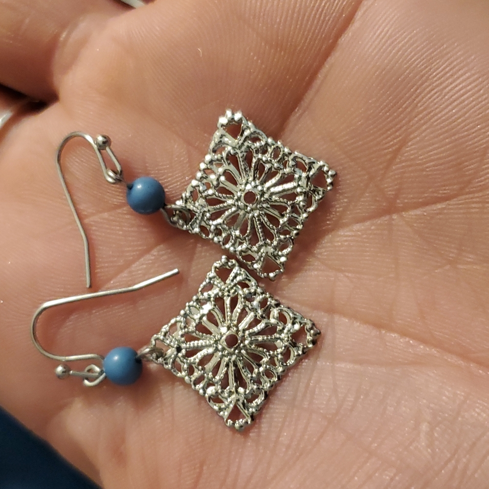 Sterling Silver earings with blue jems